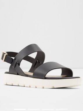 Aldo Dwylia Black and White Platform Cross-Strap Sandals -Sz 8.5